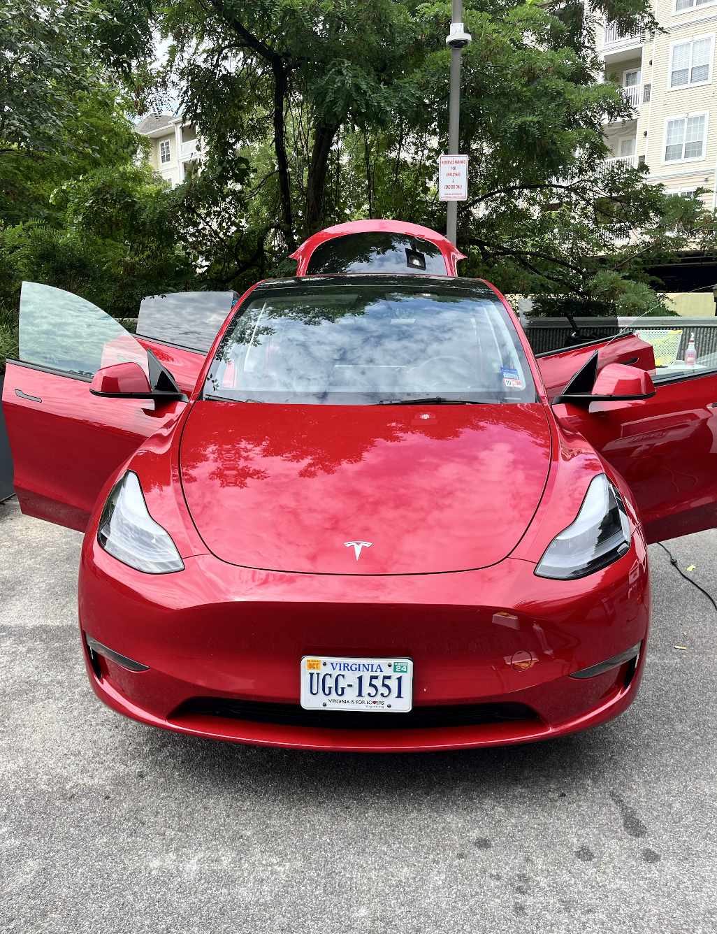 tesla doors open red detail